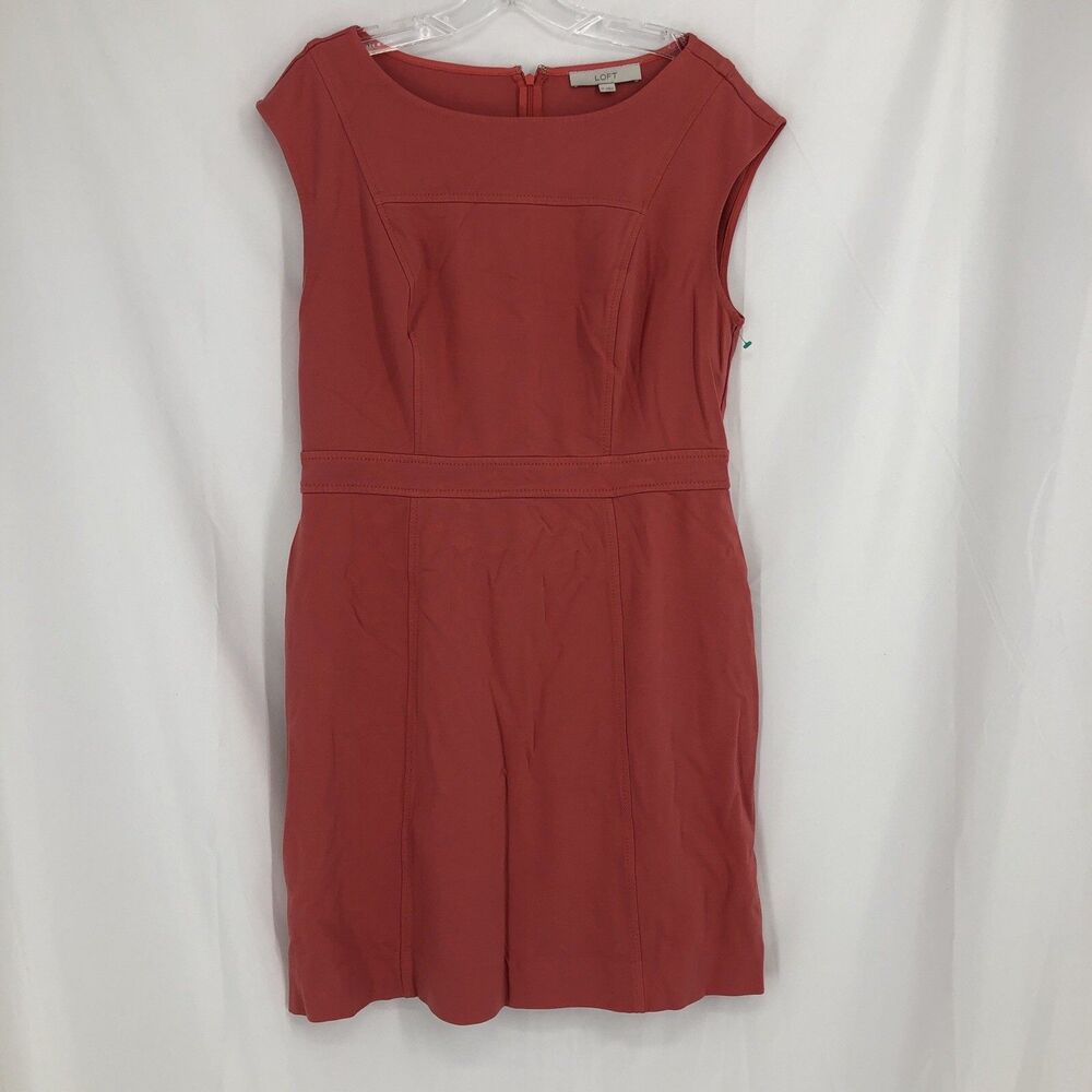 LOFT Sleeveless Coral Pink Sheath Dress Zip Back Size 10